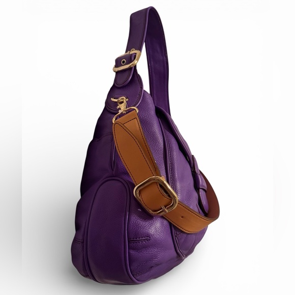 NEW Isaac Mizrahi Purple Genuine Leather Dual Strap Shoulder Bag